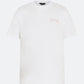 White DopeDreamz t-shirt with baby pink 3D embroidered chest logo, front view on light background
