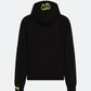 Black hoodie with neon 3D embroidered back logo against a light background
