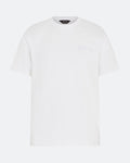 White DopeDreamz t-shirt with white 3D embroidered chest logo, front view on light background
