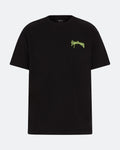 Black DopeDreamz t-shirt with neon green 3D embroidered logo on chest

