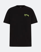 Black DopeDreamz t-shirt with neon green 3D embroidered logo on chest
