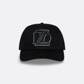 Black DopeDreamz Interlude Noir trucker cap front view with black embroidered DDZ logo