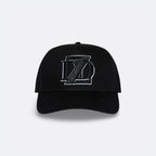 Black DopeDreamz Interlude Noir trucker cap front view with black embroidered DDZ logo