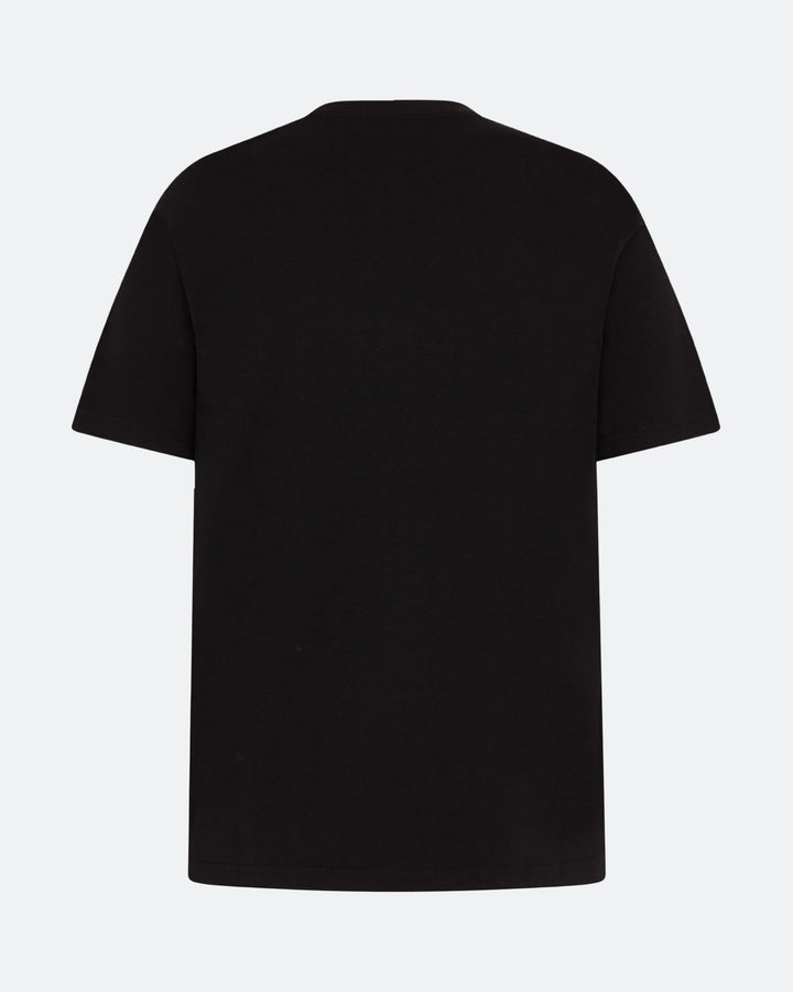 Back view of black DopeDreamz t-shirt on light background
