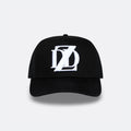 Black DopeDreamz Interlude Noir trucker cap front view with white embroidered DDZ logo