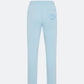 Sky blue joggers with back pocket 3D embroidery on a white background
