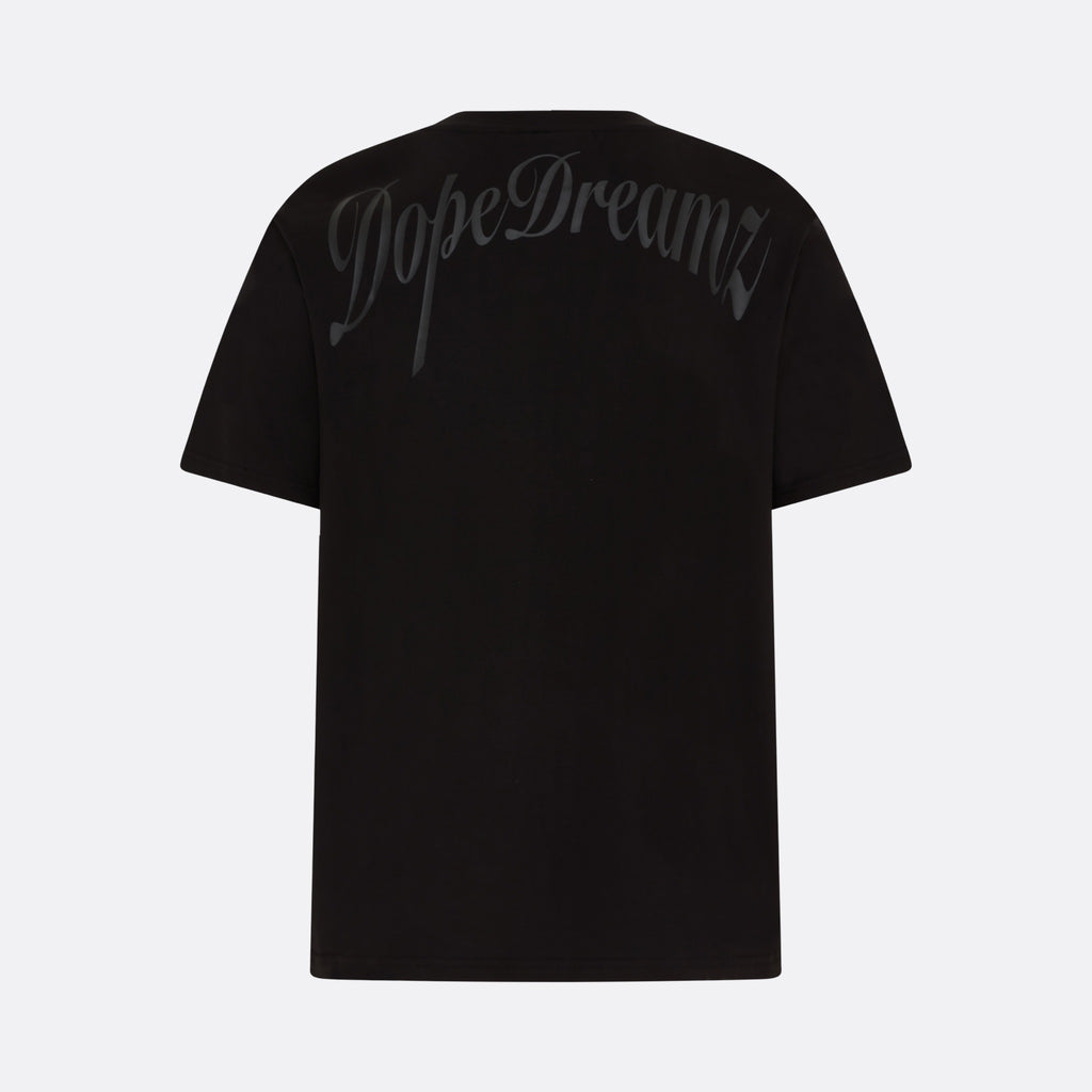     Black DopeDreamz Interlude Noir T-shirt back view with tonal script logo