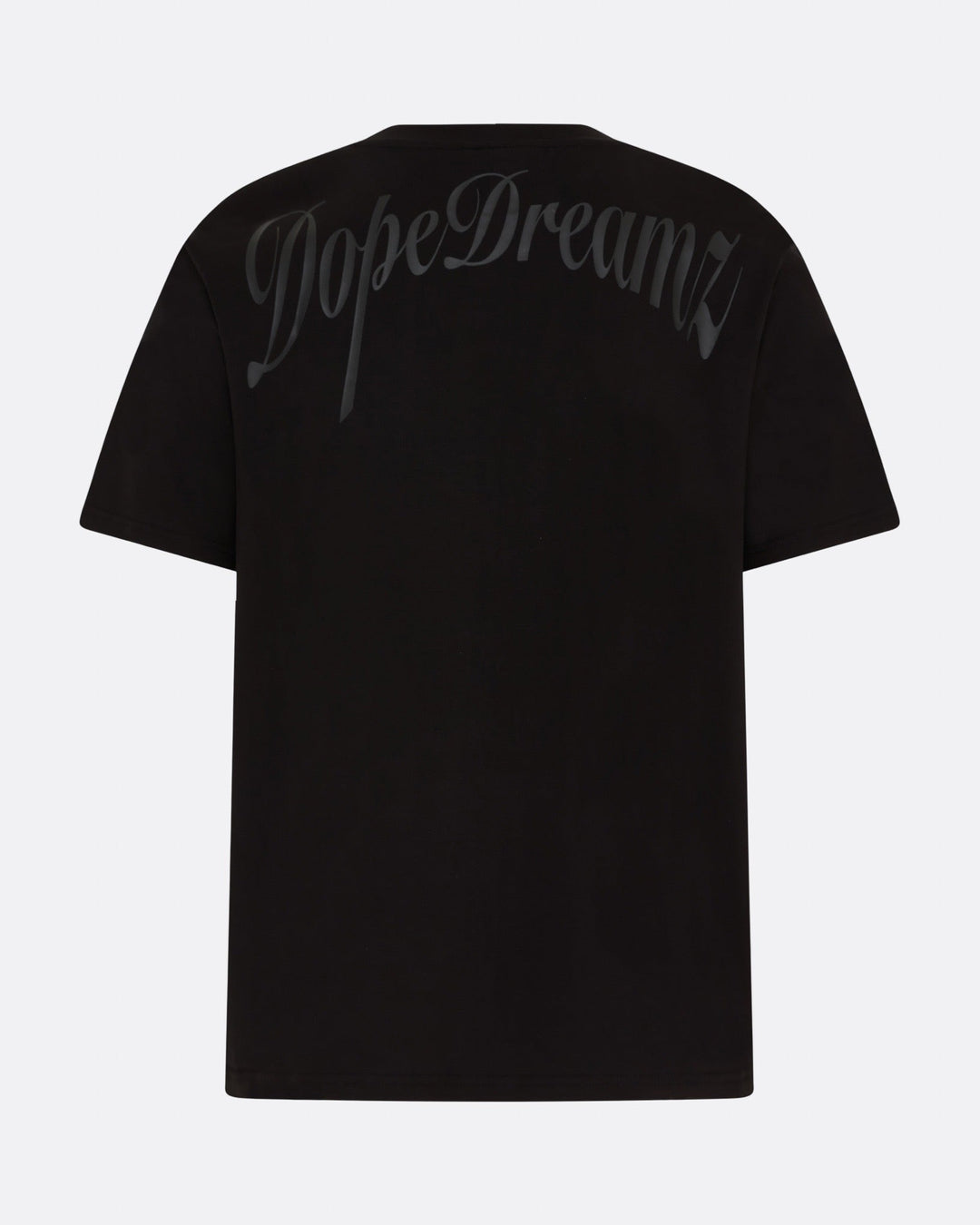     Black DopeDreamz Interlude Noir T-shirt back view with tonal script logo