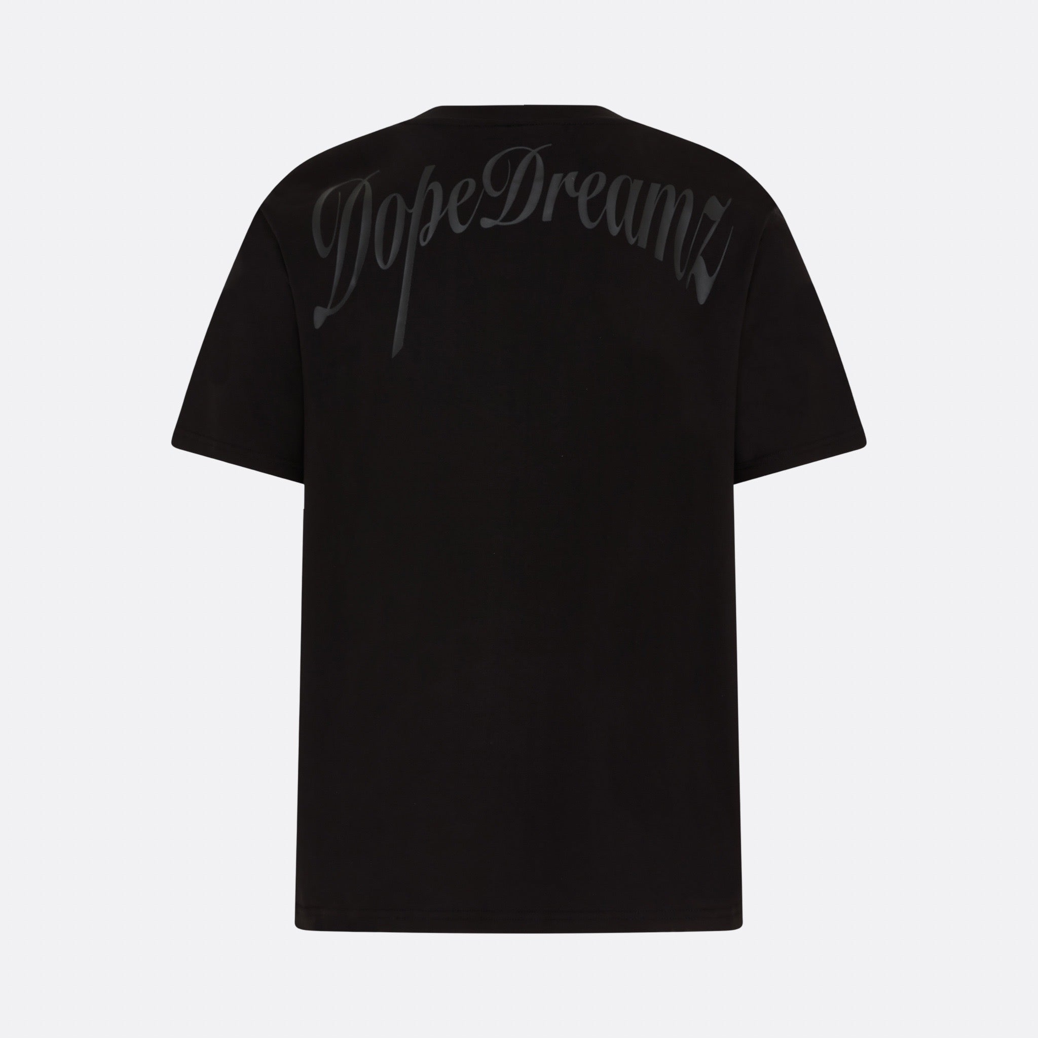     Black DopeDreamz Interlude Noir T-shirt back view with tonal script logo