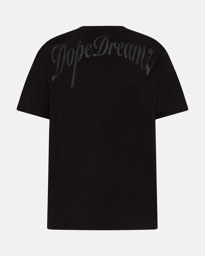     Black DopeDreamz Interlude Noir T-shirt back view with tonal script logo