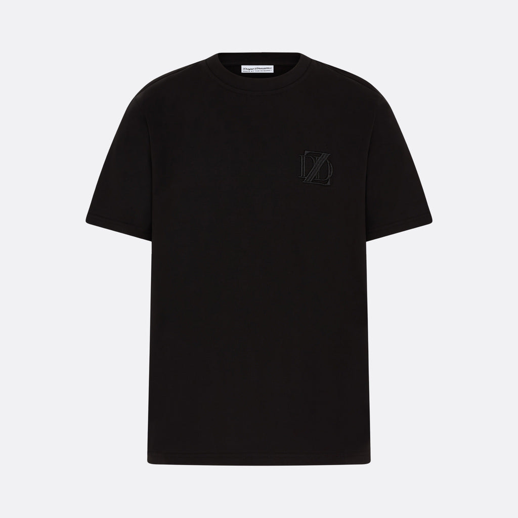     Black DopeDreamz Interlude Noir T-shirt front view with black embroidered DDZ logo