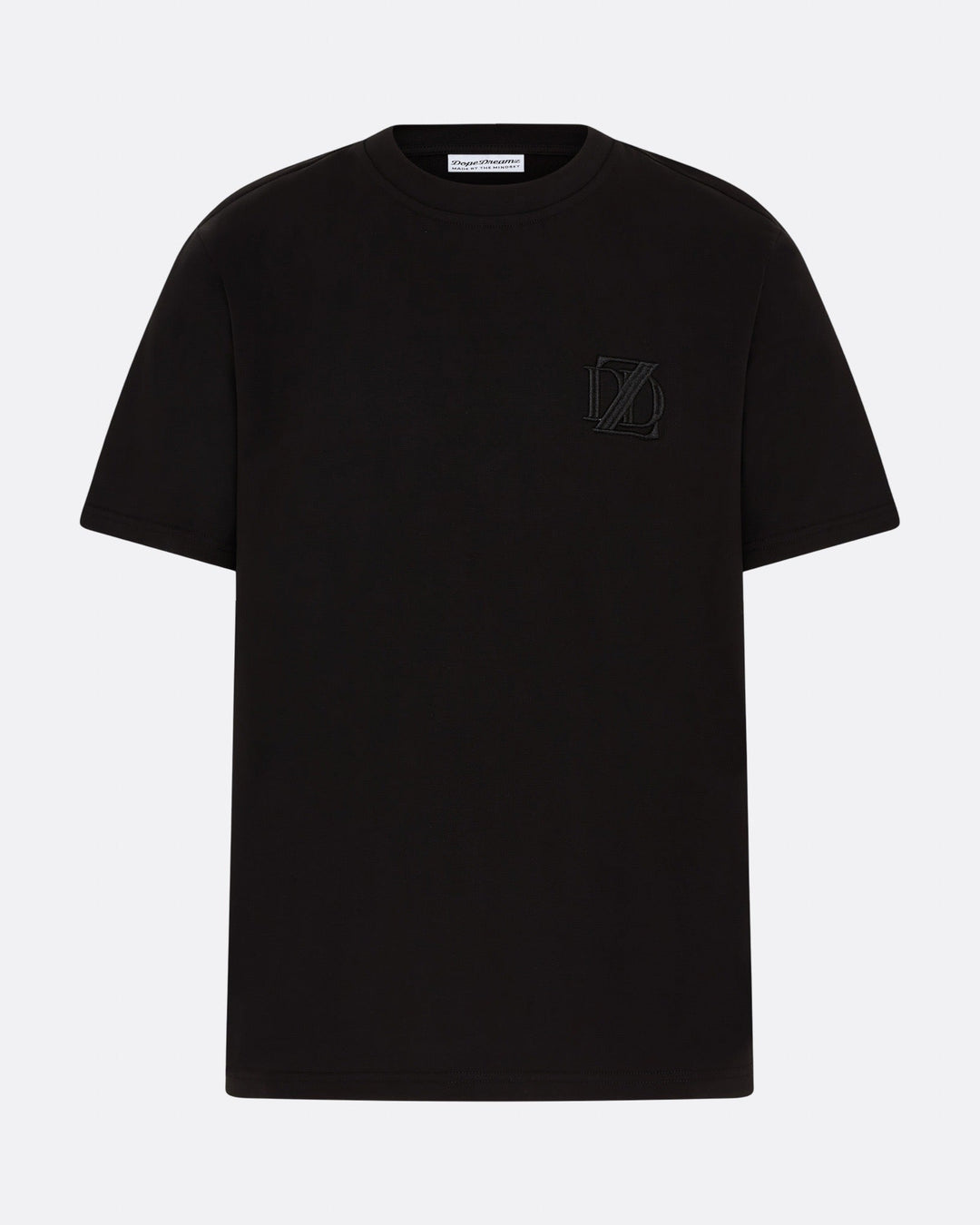     Black DopeDreamz Interlude Noir T-shirt front view with black embroidered DDZ logo