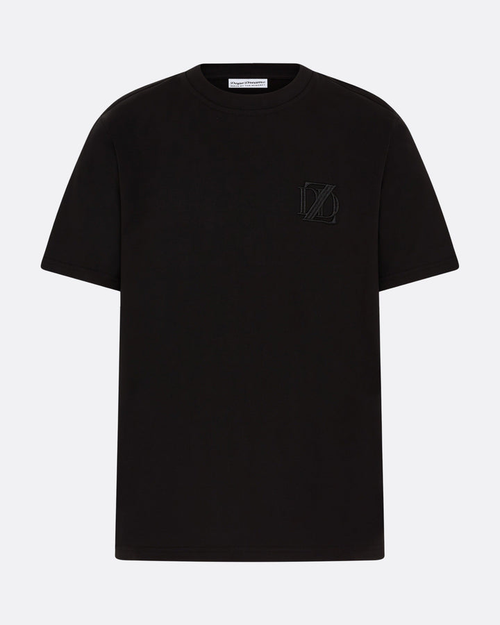     Black DopeDreamz Interlude Noir T-shirt front view with black embroidered DDZ logo