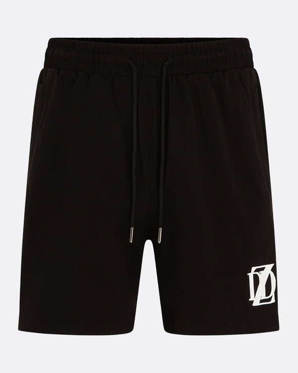     Black DopeDreamz Interlude Noir shorts front view with white embroidered DDZ logo