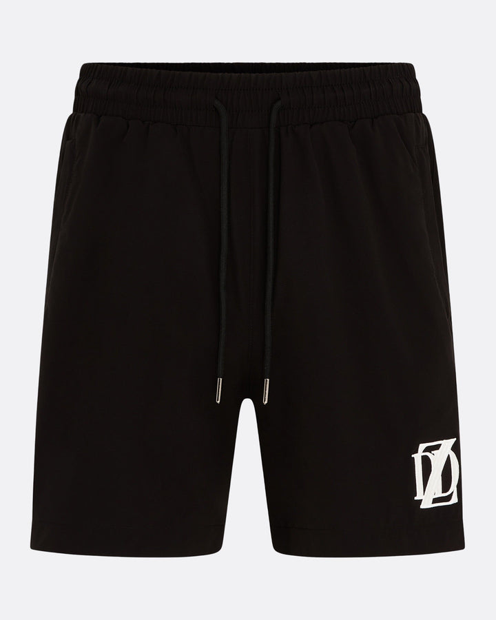     Black DopeDreamz Interlude Noir shorts front view with white embroidered DDZ logo