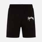     Black DopeDreamz Interlude Noir shorts back view with white embroidered DopeDreamz logo on pocket