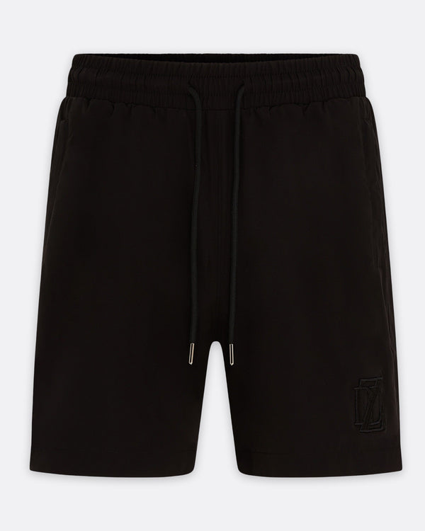     Black DopeDreamz Interlude Noir shorts front view with black embroidered DDZ logo