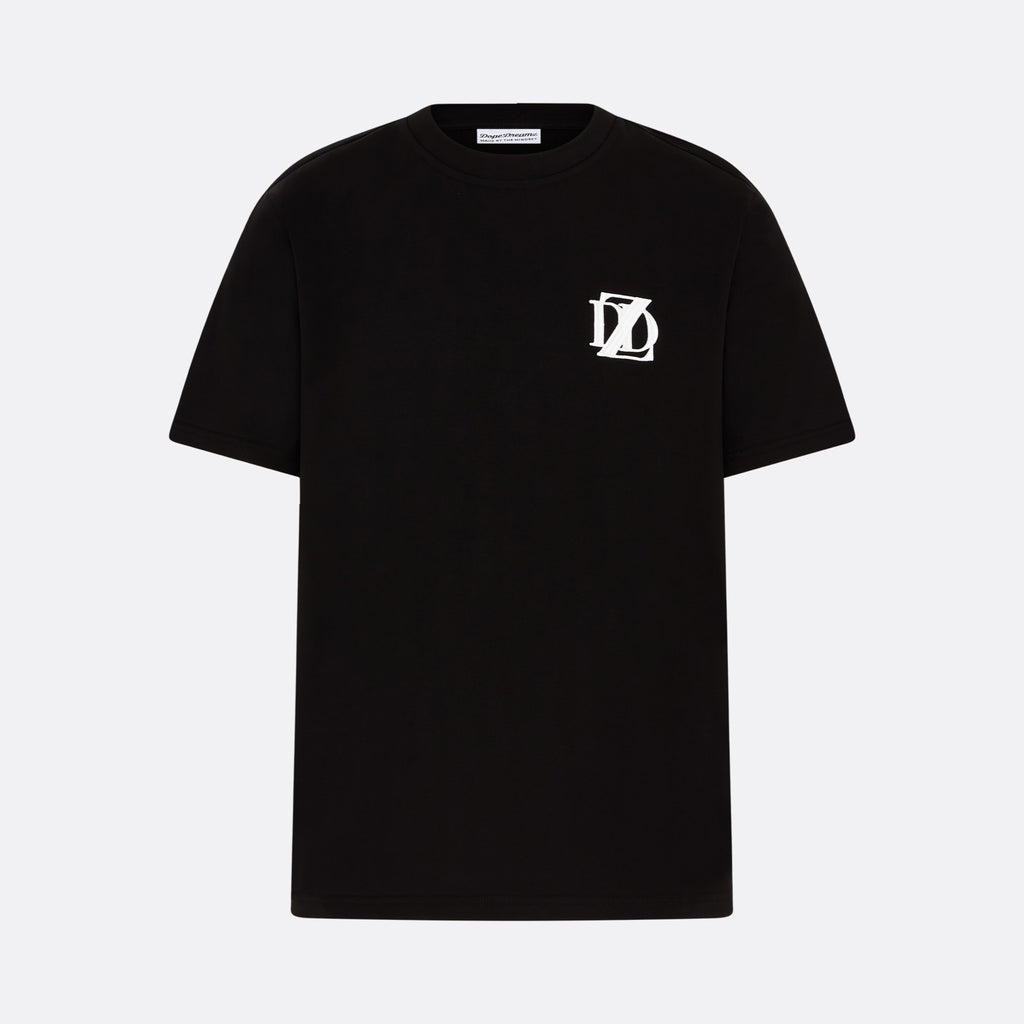     Black DopeDreamz Interlude Noir T-shirt front view with white embroidered DDZ logo