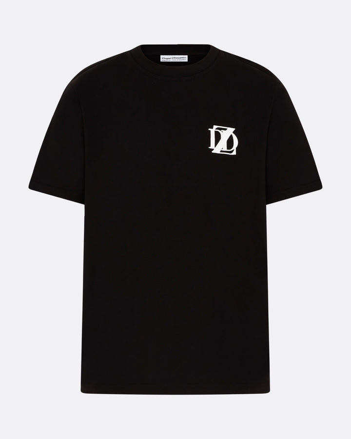     Black DopeDreamz Interlude Noir T-shirt front view with white embroidered DDZ logo