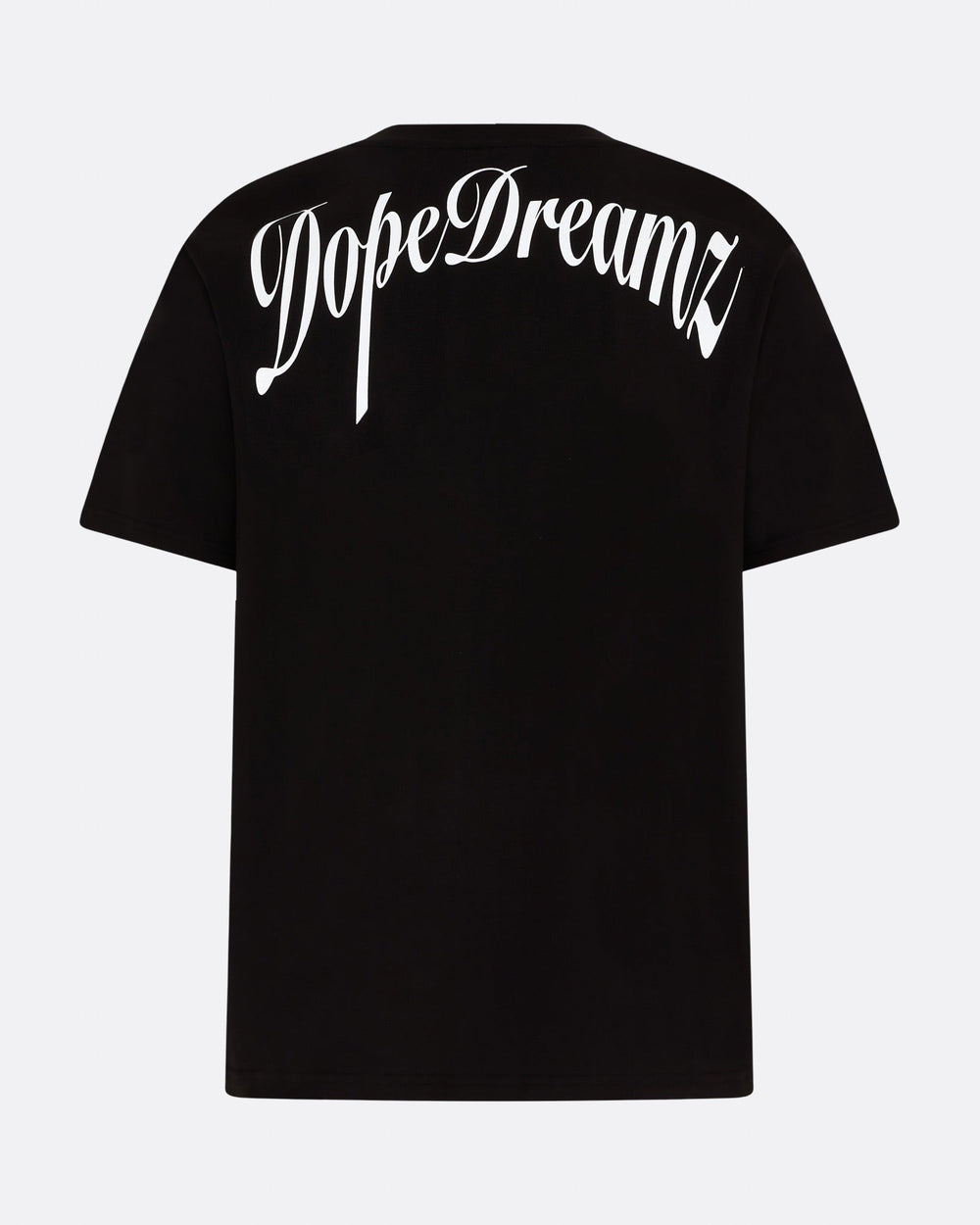     Black DopeDreamz Interlude Noir T-shirt back view with white DopeDreamz script logo