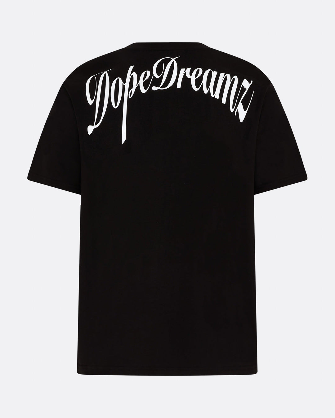     Black DopeDreamz Interlude Noir T-shirt back view with white DopeDreamz script logo